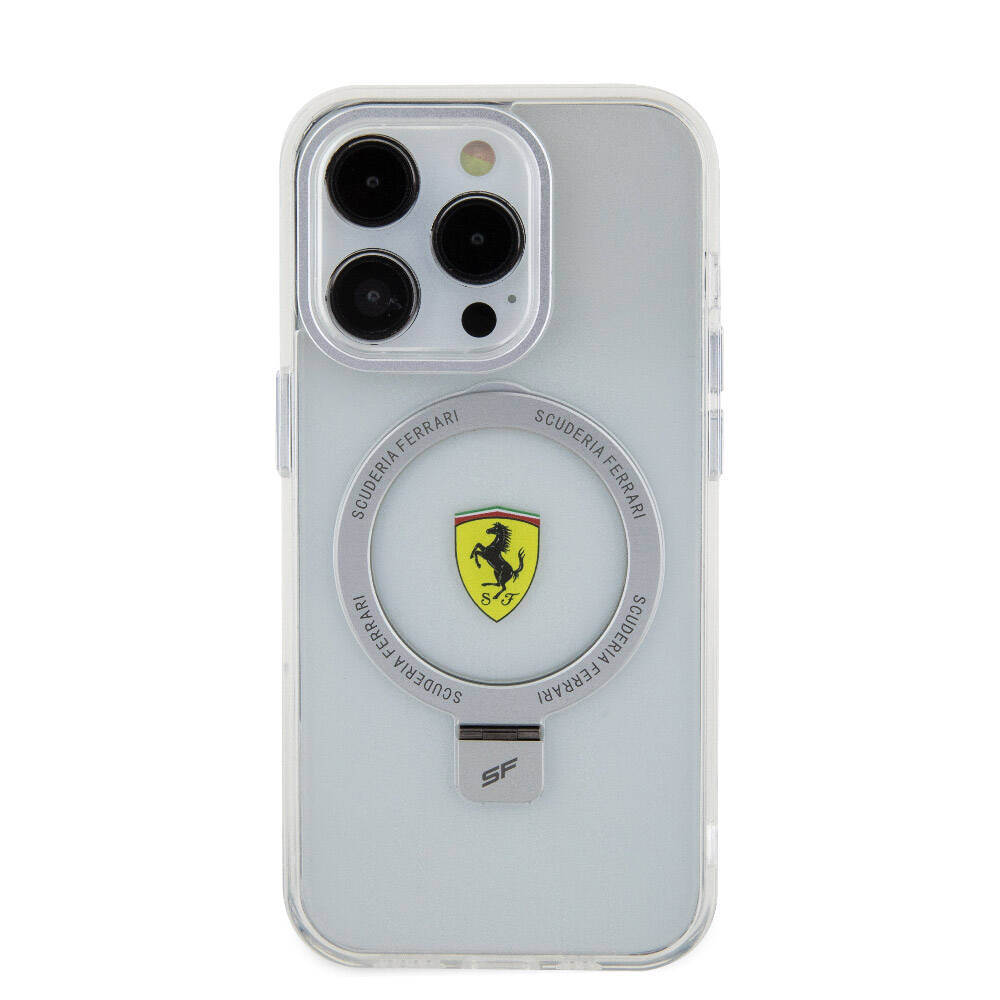 iPhone 15 Pro Uyumlu Kılıf Lisanslı Magsafe Kablosuz Şarj Özellikli Standlı Buzlu Yüzey Transparan