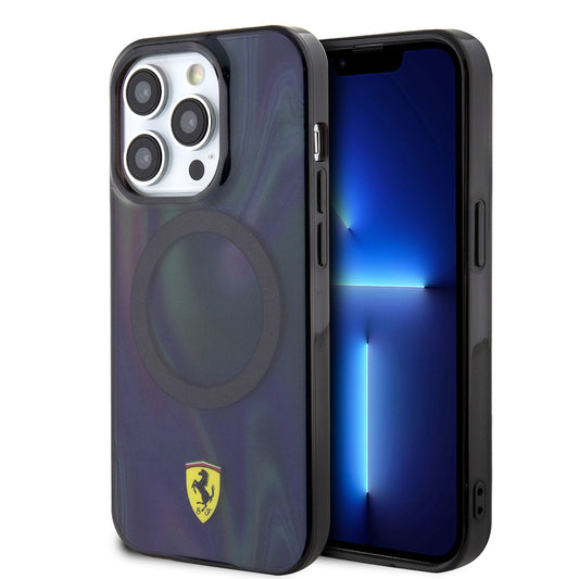 iPhone 15 Pro Kılıf Ferrari Lisanslı M-safe Şarj Özellikli Transparan Renk Geçişli Iridescent