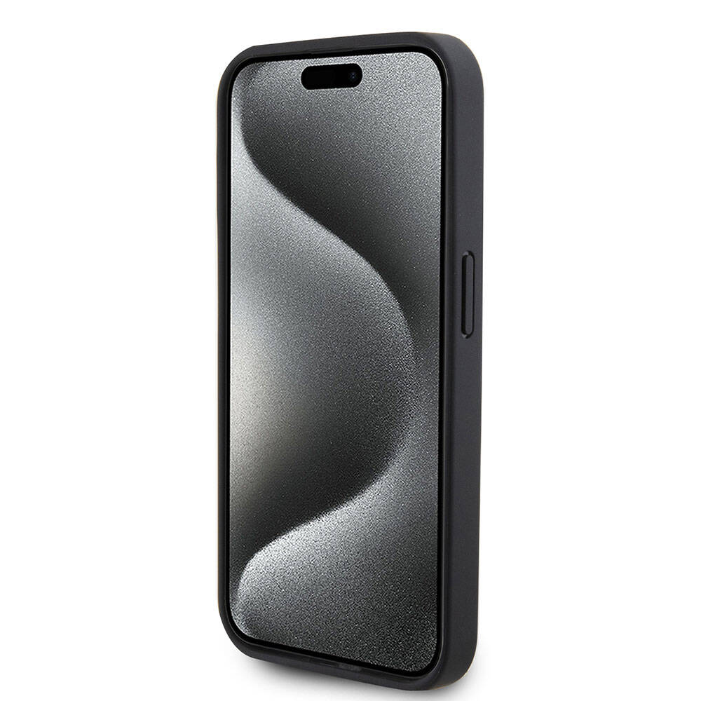 iPhone 15 Pro Uyumlu Kılıf Lisanslı PU Delikli Yüzey Metal Logolu Büyük SF Yazılı