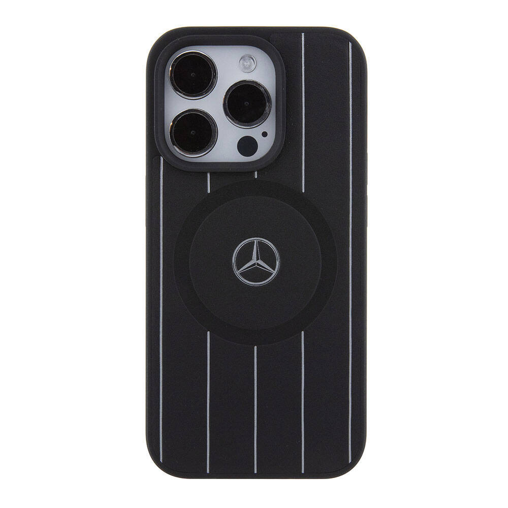 iPhone 15 Pro Uyumlu Kılıf Mercedes Benz Lisanslı Magsafe Kablosuz Şarj Özellikli Baskı Logolu Deri