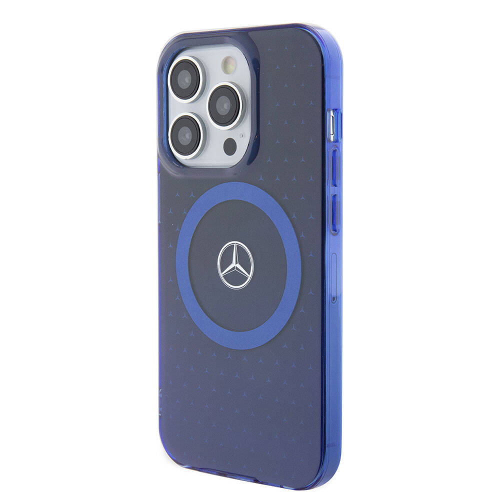 iPhone 15 Pro Uyumlu Kılıf Mercedes Benz Lisanslı Magsafe Kablosuz Şarj Özellikli Mavi Yıldız Desenli