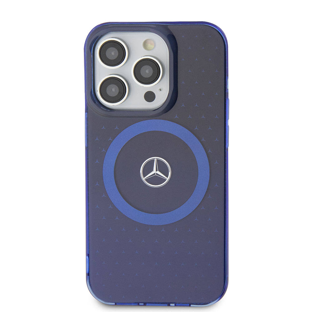 iPhone 15 Pro Uyumlu Kılıf Mercedes Benz Lisanslı Magsafe Kablosuz Şarj Özellikli Mavi Yıldız Desenli