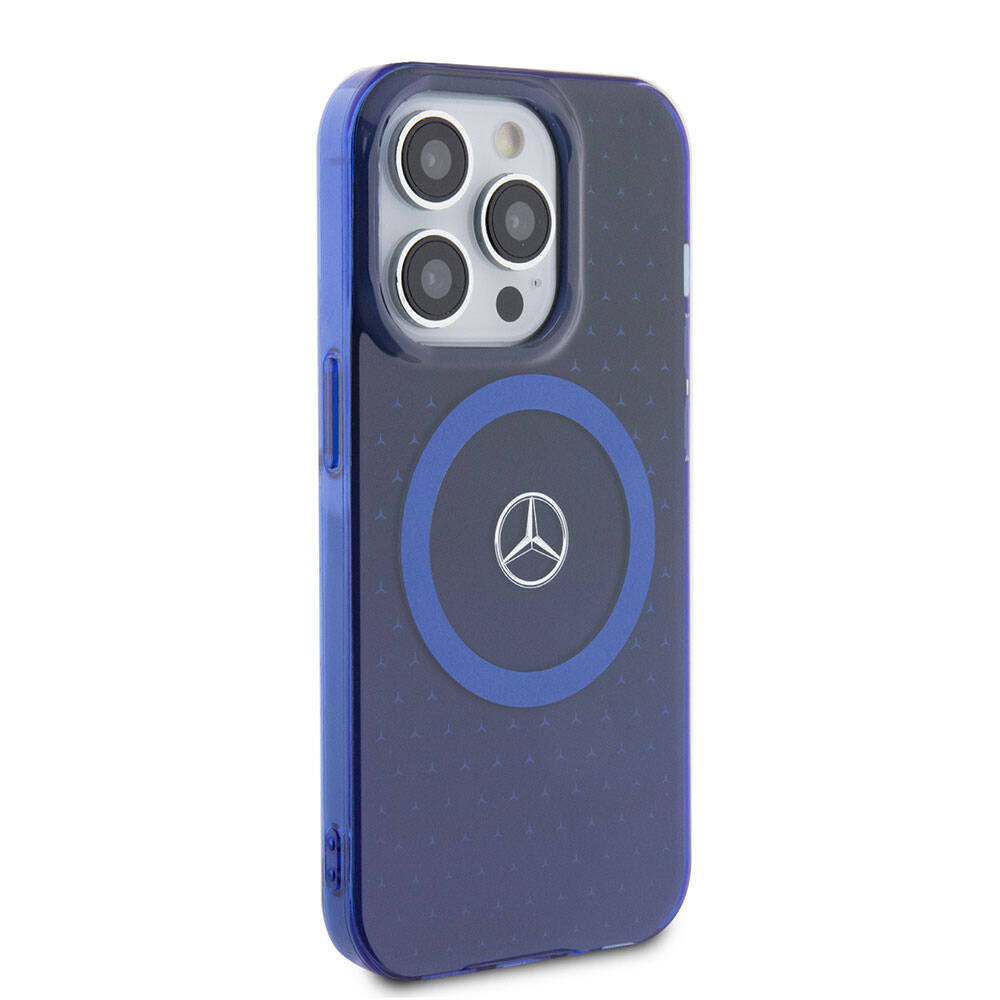 iPhone 15 Pro Uyumlu Kılıf Mercedes Benz Lisanslı Magsafe Kablosuz Şarj Özellikli Mavi Yıldız Desenli