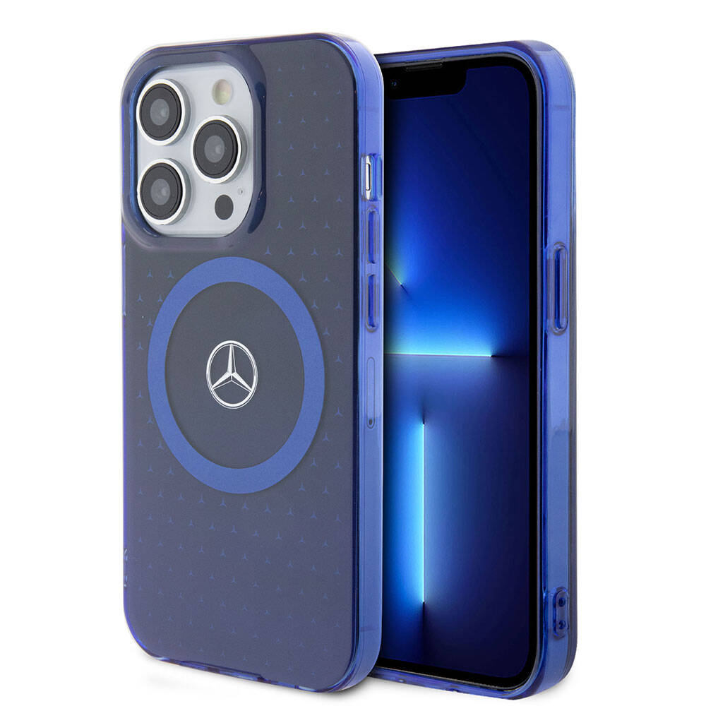 iPhone 15 Pro Uyumlu Kılıf Mercedes Benz Lisanslı Magsafe Kablosuz Şarj Özellikli Mavi Yıldız Desenli
