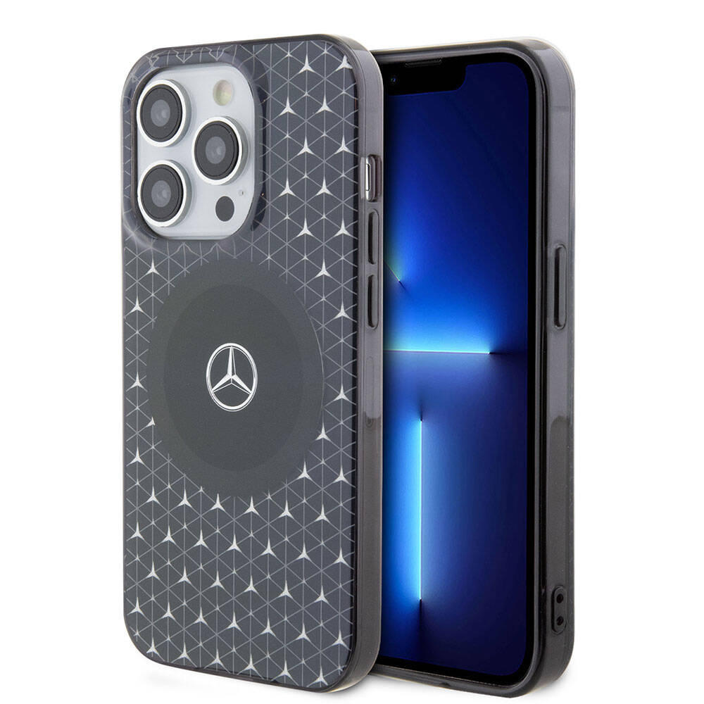 iPhone 15 Pro Uyumlu Kılıf Mercedes Benz Lisanslı Magsafe Kablosuz Şarj Özellikli Mini Yıldız Desenli