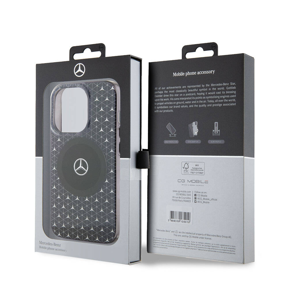 iPhone 15 Pro Uyumlu Kılıf Mercedes Benz Lisanslı Magsafe Kablosuz Şarj Özellikli Mini Yıldız Desenli