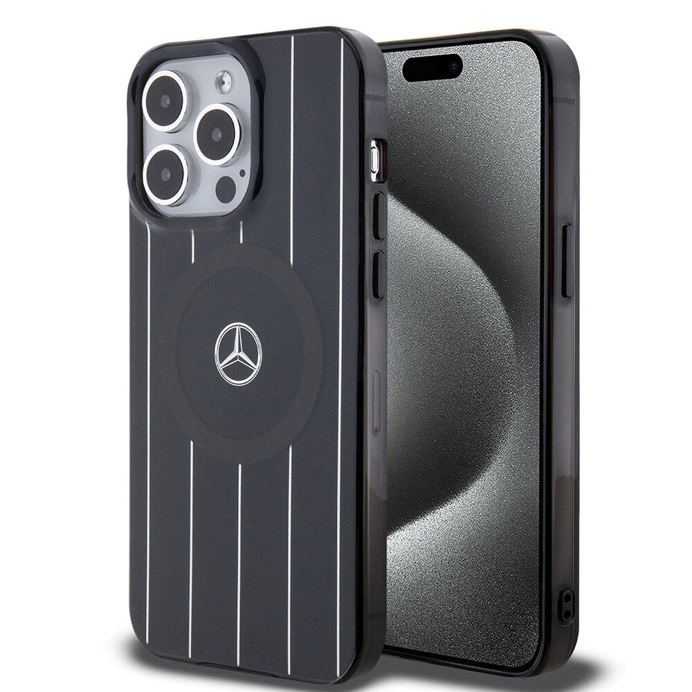 iPhone 15 Pro Uyumlu Kılıf Mercedes Benz Lisanslı Magsafe Kablosuz Şarj Özellikli Paralel Çizgi Desenli