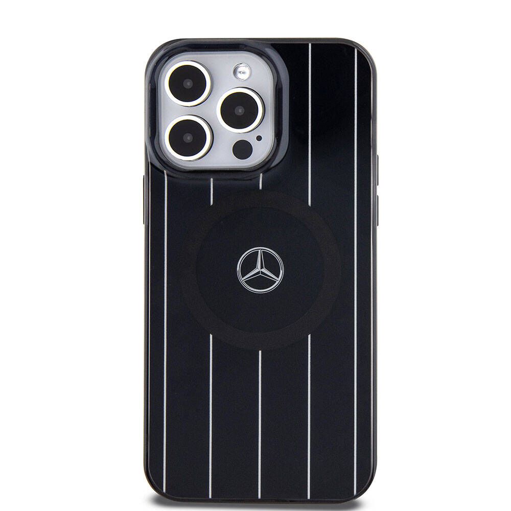 iPhone 15 Pro Uyumlu Kılıf Mercedes Benz Lisanslı Magsafe Kablosuz Şarj Özellikli Paralel Çizgi Desenli