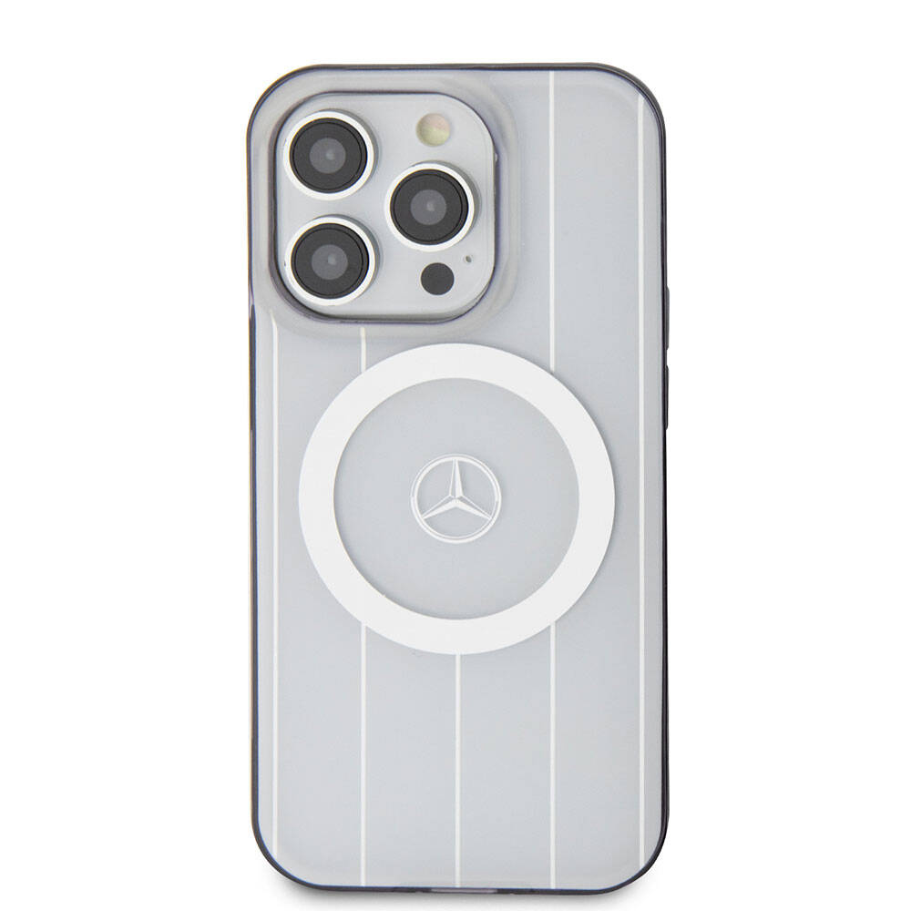 iPhone 15 Pro Uyumlu Kılıf Mercedes Benz Lisanslı Magsafe Kablosuz Şarj Özellikli Paralel Çizgi Desenli