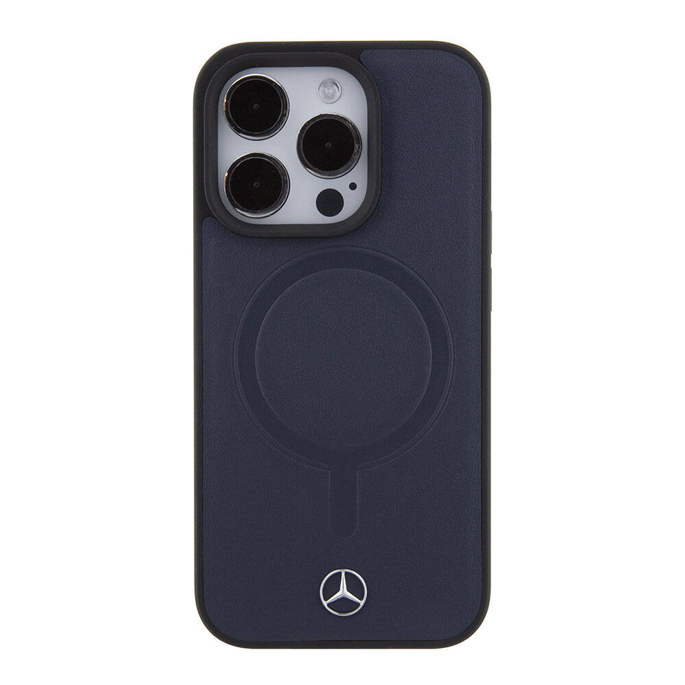 iPhone 15 Pro Uyumlu Kılıf Mercedes Benz Lisanslı Magsafe Kablosuz Şarj Özellikli Metal Yıldız Logolu Deri