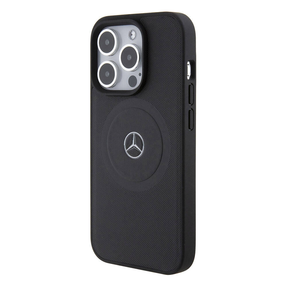iPhone 15 Pro Uyumlu Kılıf Mercedes Benz Lisanslı Magsafe Kablosuz Şarj Özellikli Pike Desenli Baskı Logo Deri