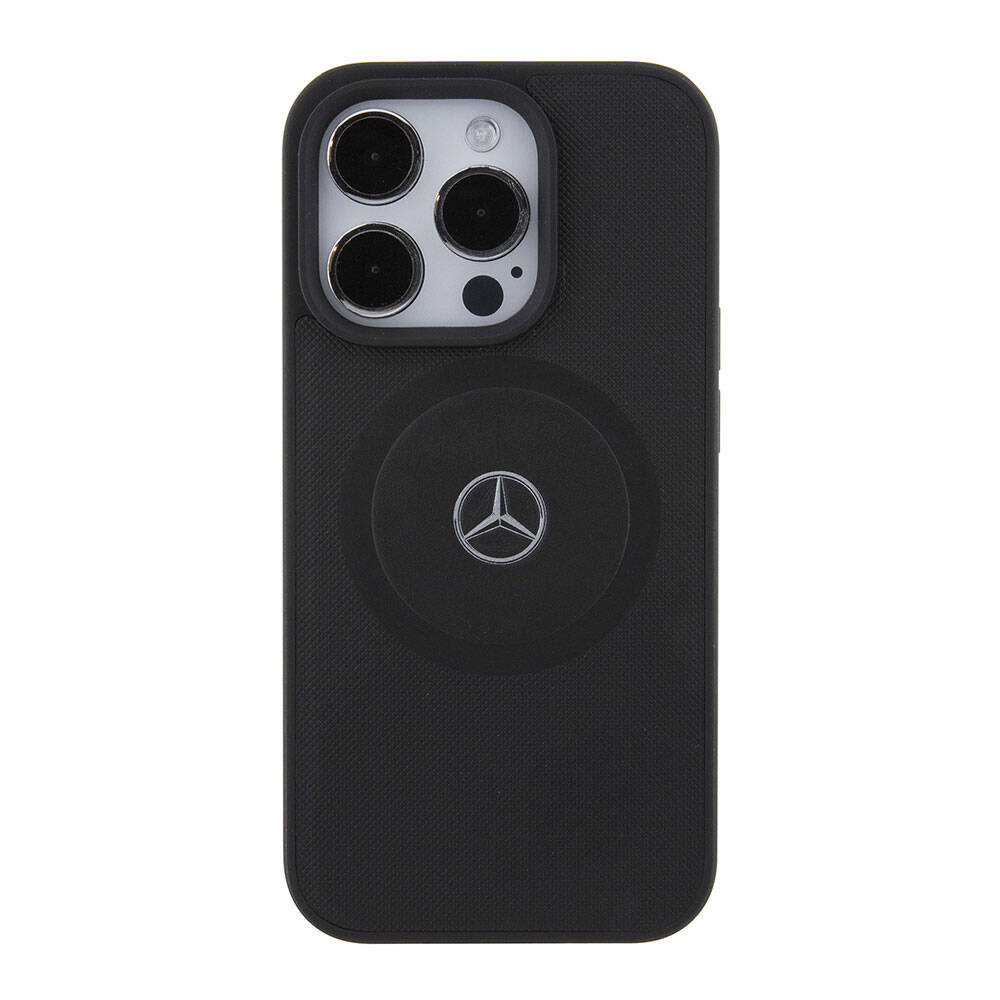 iPhone 15 Pro Uyumlu Kılıf Mercedes Benz Lisanslı Magsafe Kablosuz Şarj Özellikli Pike Desenli Baskı Logo Deri
