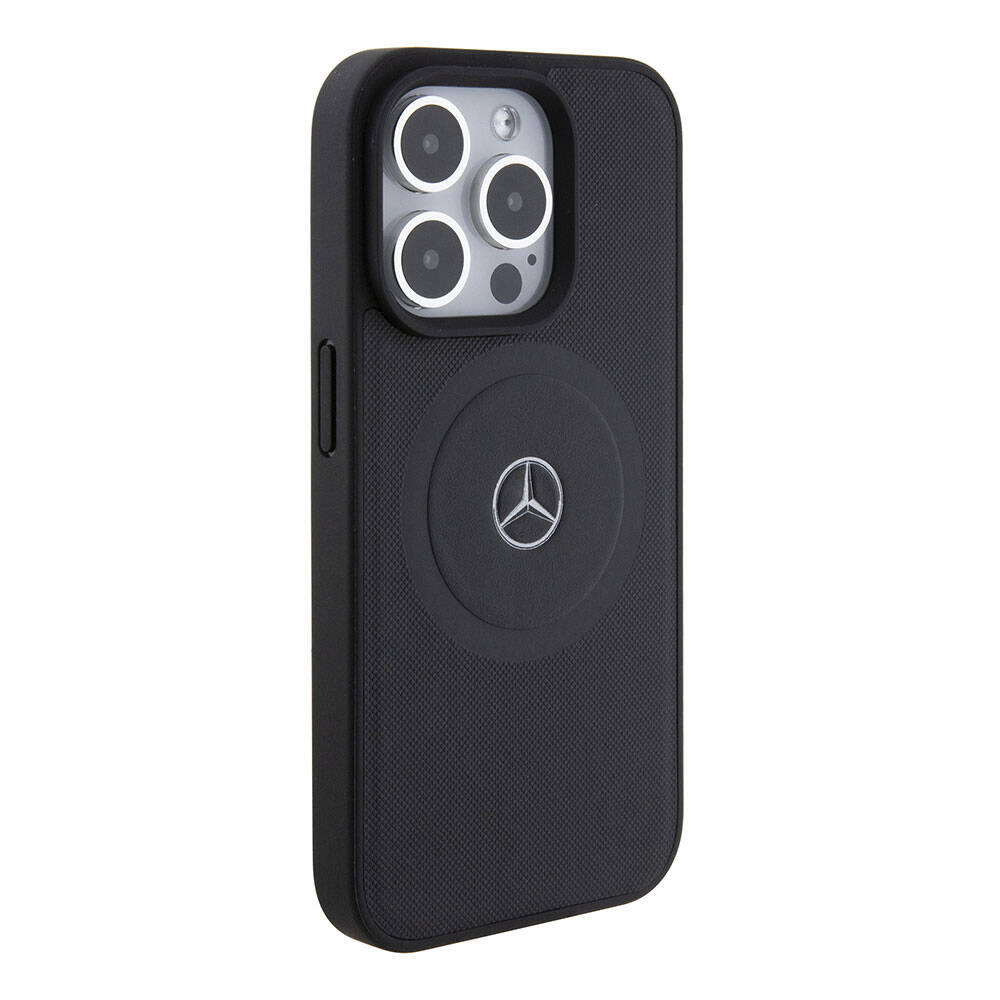 iPhone 15 Pro Uyumlu Kılıf Mercedes Benz Lisanslı Magsafe Kablosuz Şarj Özellikli Pike Desenli Baskı Logo Deri