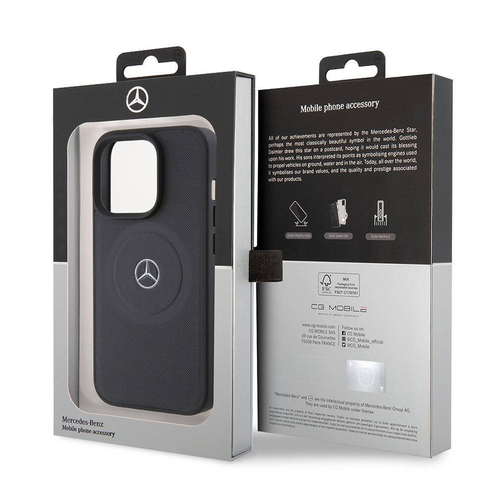 iPhone 15 Pro Uyumlu Kılıf Mercedes Benz Lisanslı Magsafe Kablosuz Şarj Özellikli Pike Desenli Baskı Logo Deri