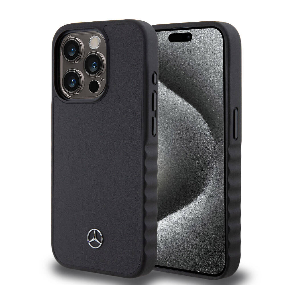 iPhone 15 Pro Uyumlu Kılıf Mercedes Benz Lisanslı Tırtıklı Kenar Pürüzsüz Hakiki Deri