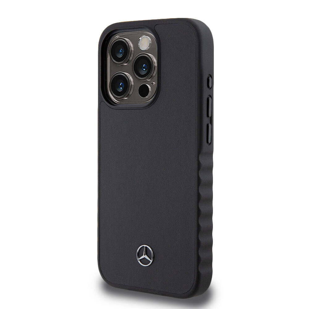 iPhone 15 Pro Uyumlu Kılıf Mercedes Benz Lisanslı Tırtıklı Kenar Pürüzsüz Hakiki Deri