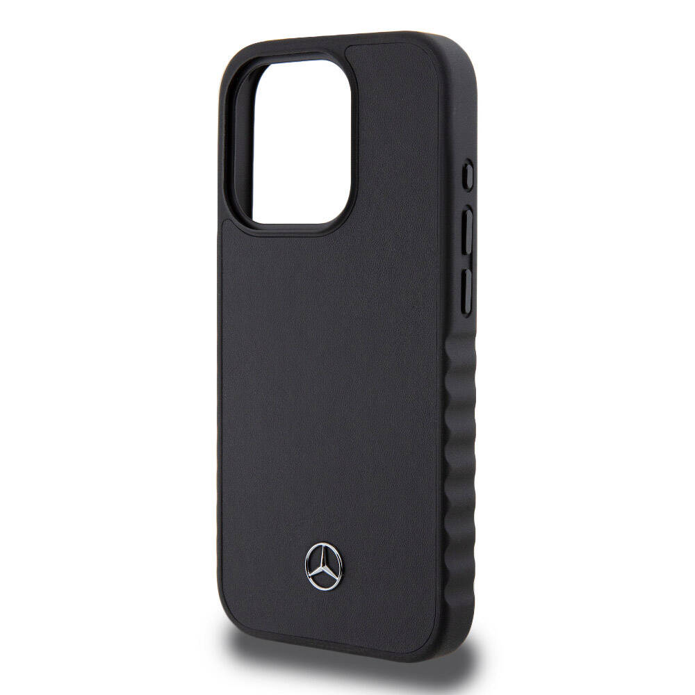 iPhone 15 Pro Uyumlu Kılıf Mercedes Benz Lisanslı Tırtıklı Kenar Pürüzsüz Hakiki Deri