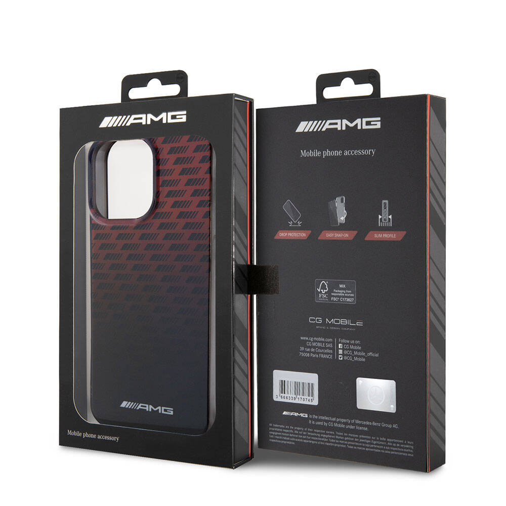 iPhone 15 Pro Max Uyumlu Kılıf AMG Lisanslı Çift Katmanlı Küçük Logolu Dörtgen Şerit Desenli