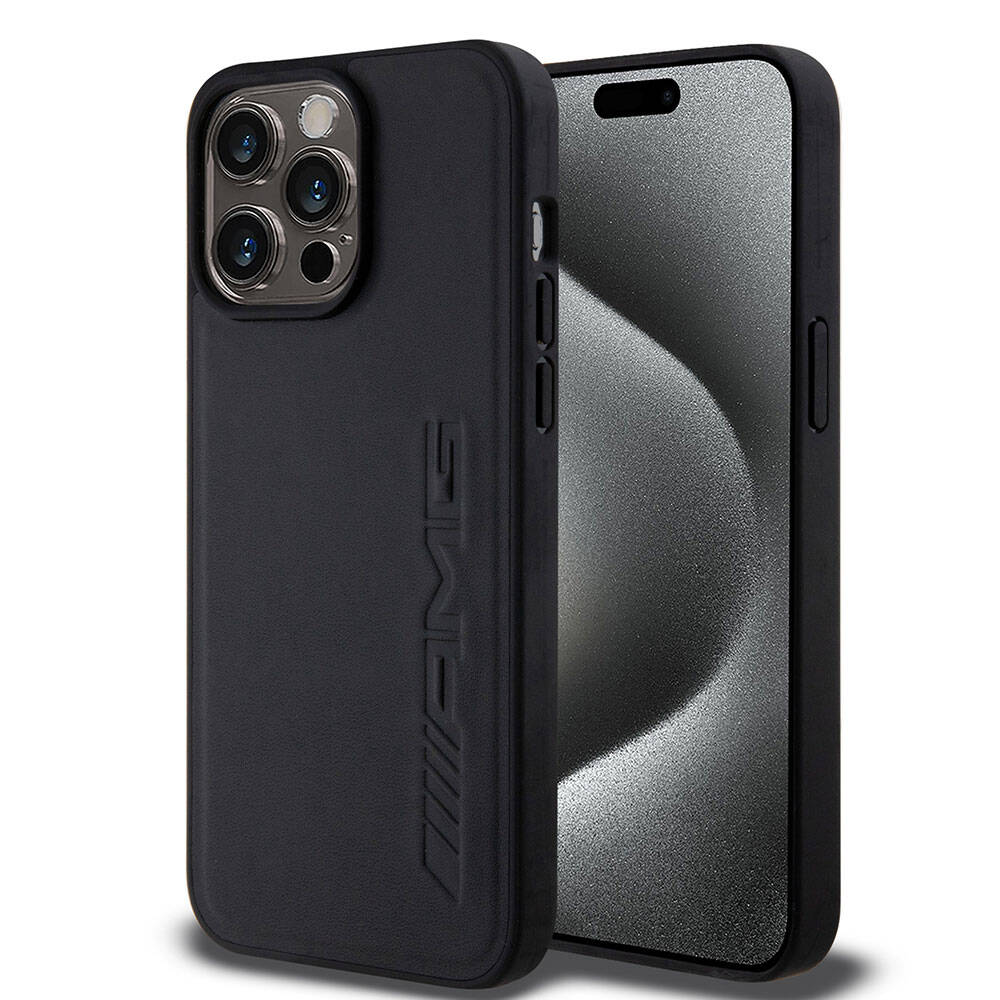 iPhone 15 Pro Max Uyumlu Kılıf AMG Lisanslı Magsafe Kablosuz Şarj Özellikli Deri Sıcak Damgalı