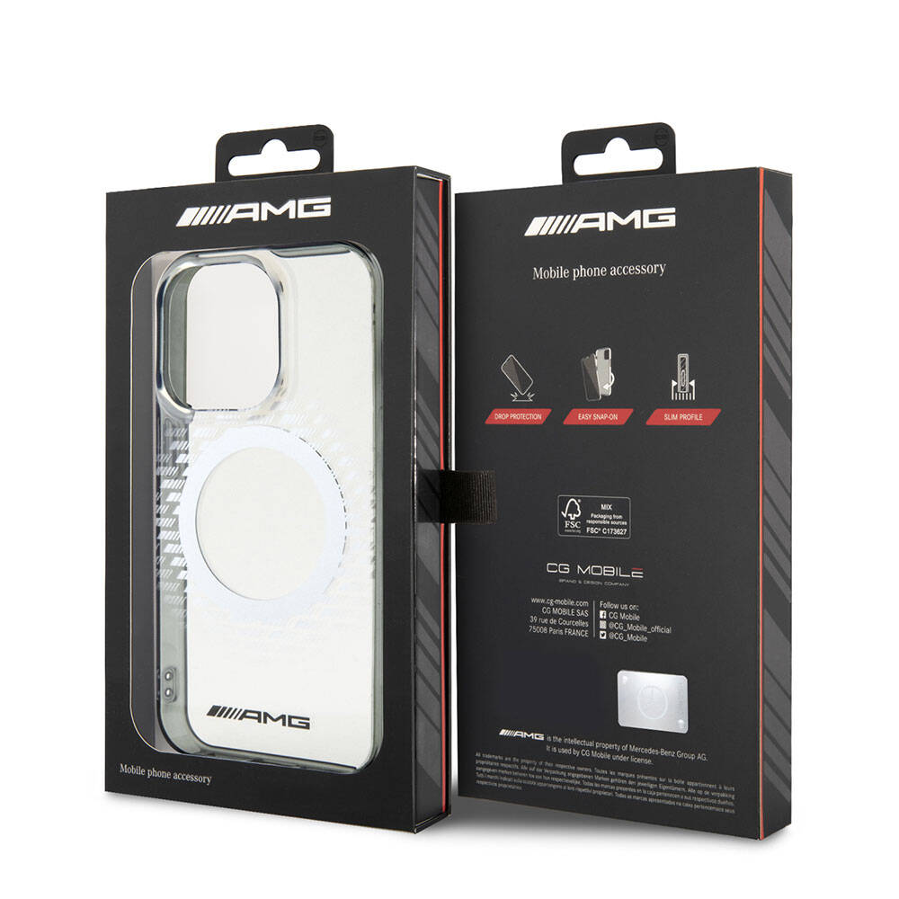 iPhone 15 Pro Max Uyumlu Kılıf AMG Lisanslı Magsafe Kablosuz Şarj Özellikli Eşkenar Dörtgen Desen Transparan