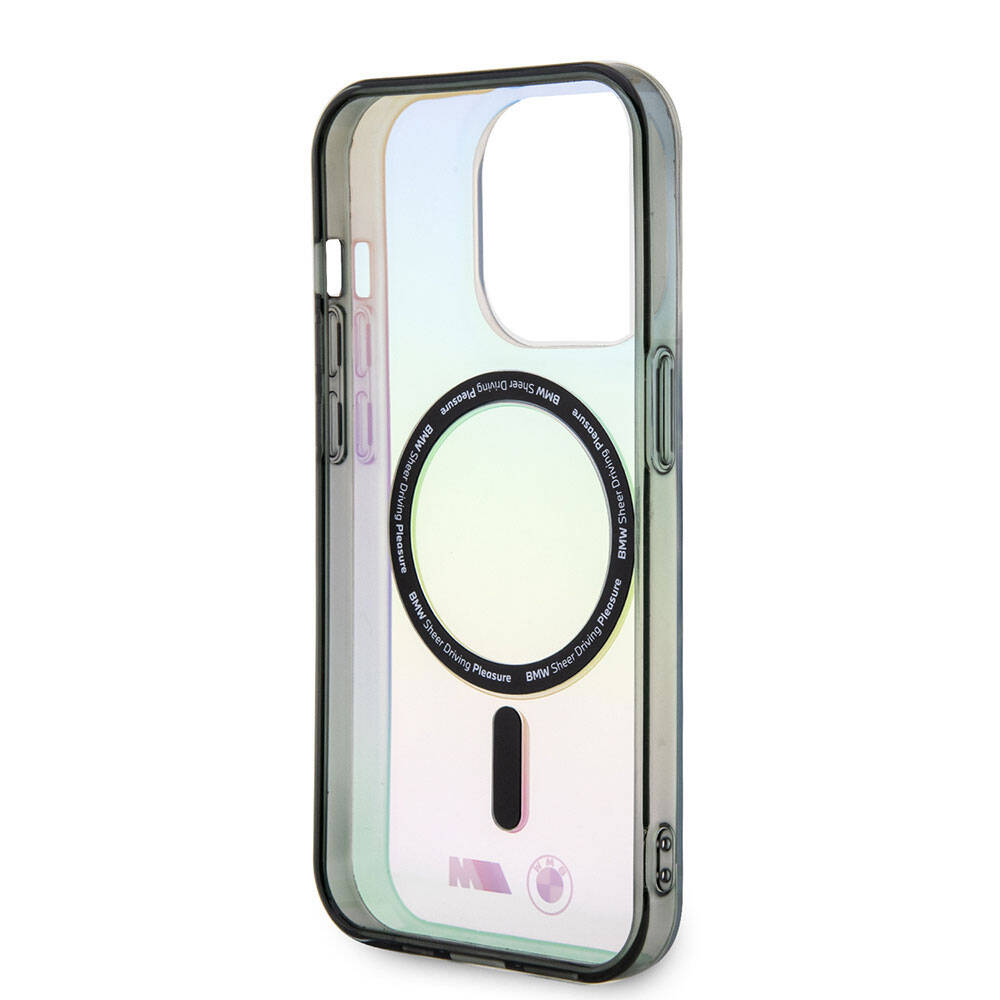 iPhone 15 Pro Max Uyumlu Kılıf Bmw Lisanslı Magsafe Kablosuz Şarj Özellikli Transparan Renk Geçişli Iridescent