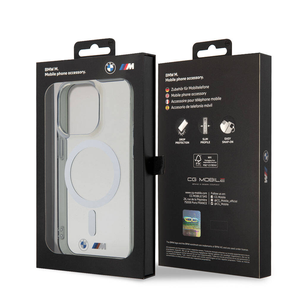 iPhone 15 Pro Max Uyumlu Kılıf Bmw Lisanslı Magsafe Kablosuz Şarj Özellikli Transparan Silver Ring