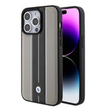 iPhone 15 Pro Uyumlu Kılıf Bmw Lisanslı Deri Arka Yüzey Metal Logolu Çift Şerit Tasarımlı