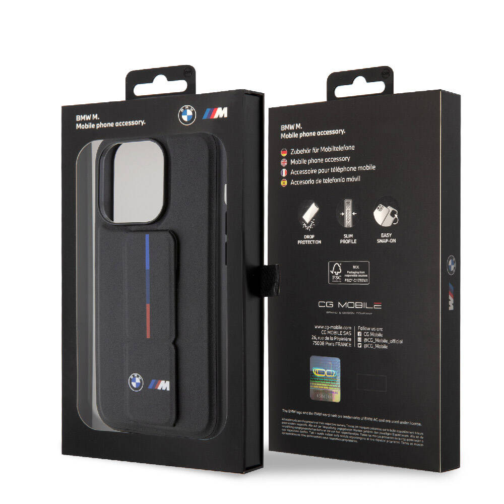 iPhone 15 Pro Max Uyumlu Kılıf Bmw Lisanslı M Şerit ve Logolu Standlı