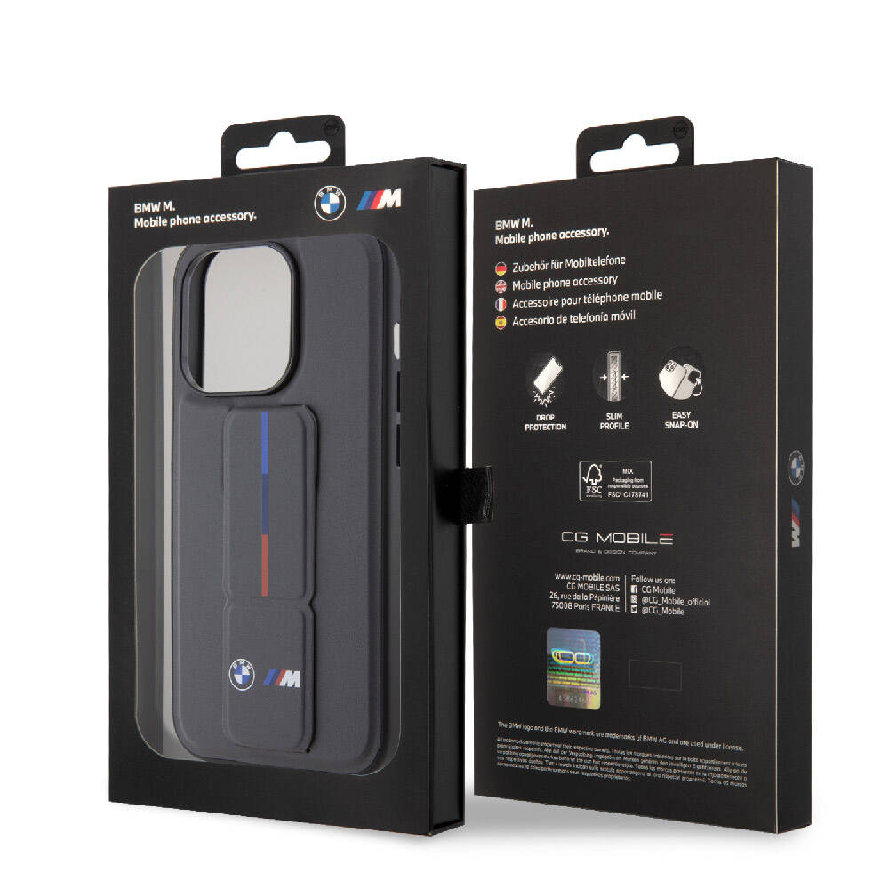 iPhone 15 Pro Max Uyumlu Kılıf Bmw Lisanslı M Şerit ve Logolu Standlı