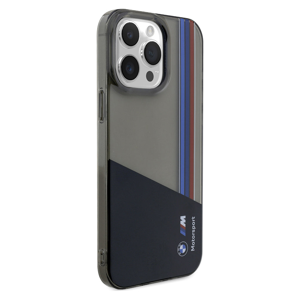 Apple iPhone 15 Pro Max Kılıf BMW Orjinal Lisanslı Yarı Transparan M Dizayn Çizgili Kapak