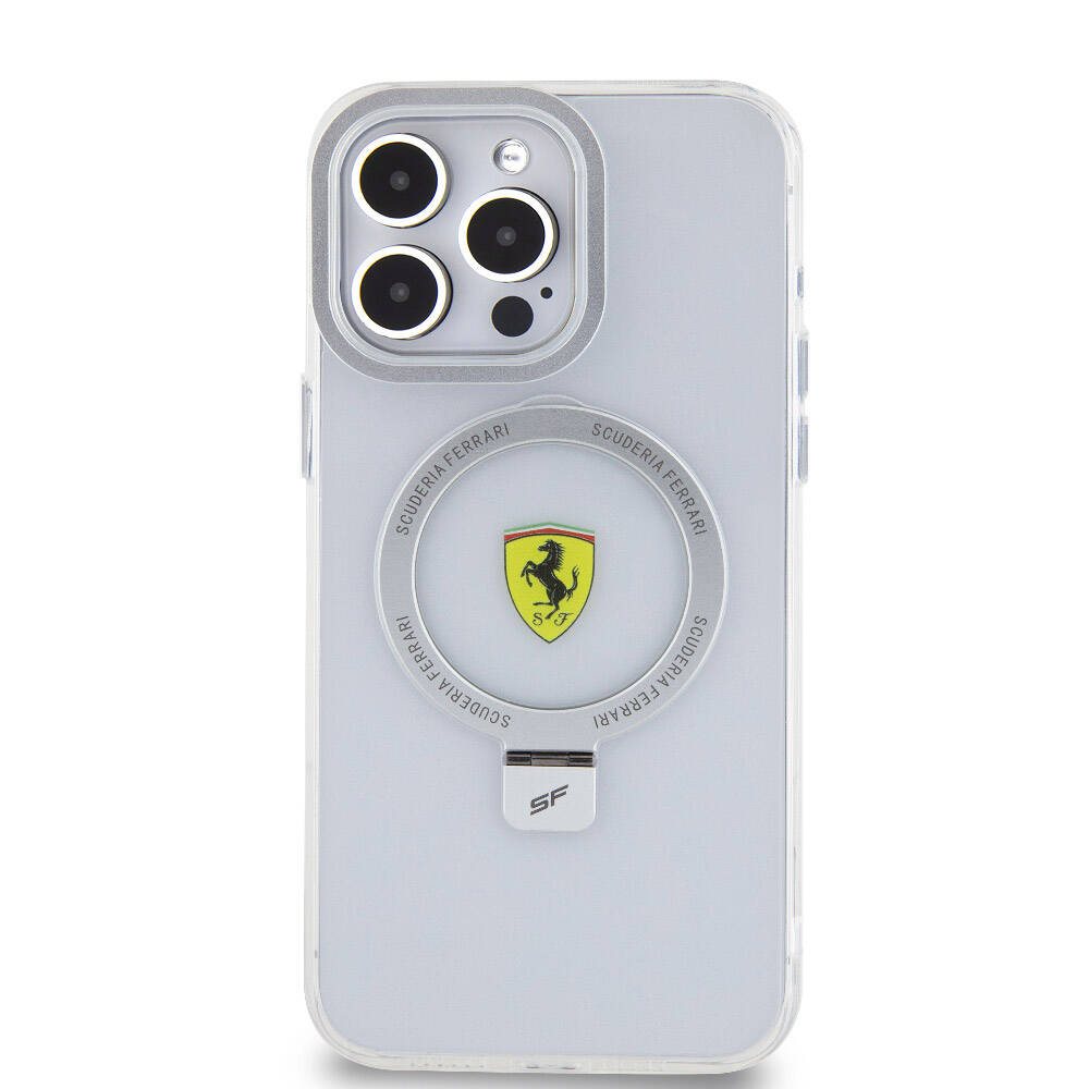 iPhone 15 Pro Max Uyumlu Kılıf Lisanslı Magsafe Kablosuz Şarj Özellikli Standlı Buzlu Yüzey Transparan