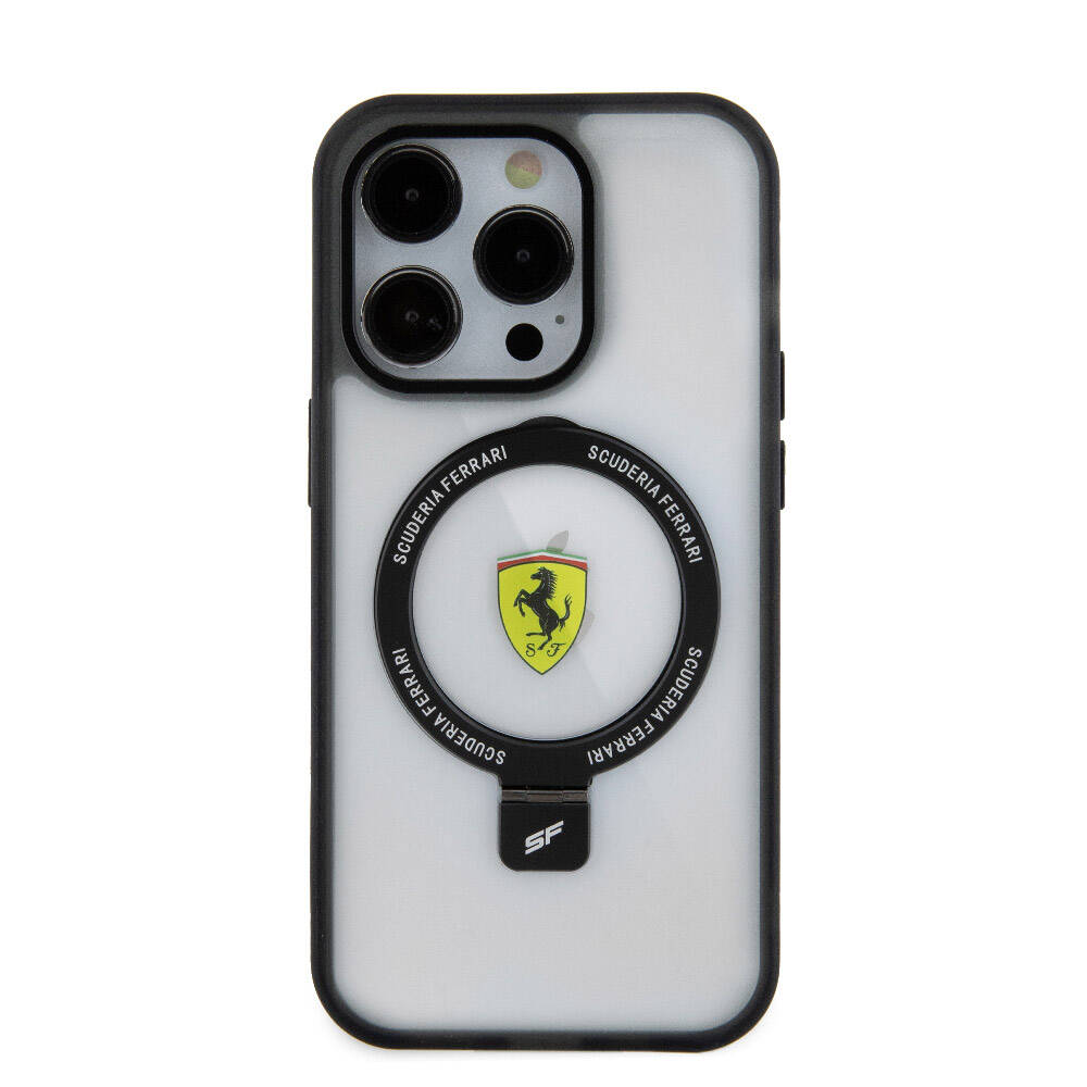 iPhone 15 Pro Max Uyumlu Kılıf Lisanslı Magsafe Kablosuz Şarj Özellikli Standlı Buzlu Yüzey Transparan