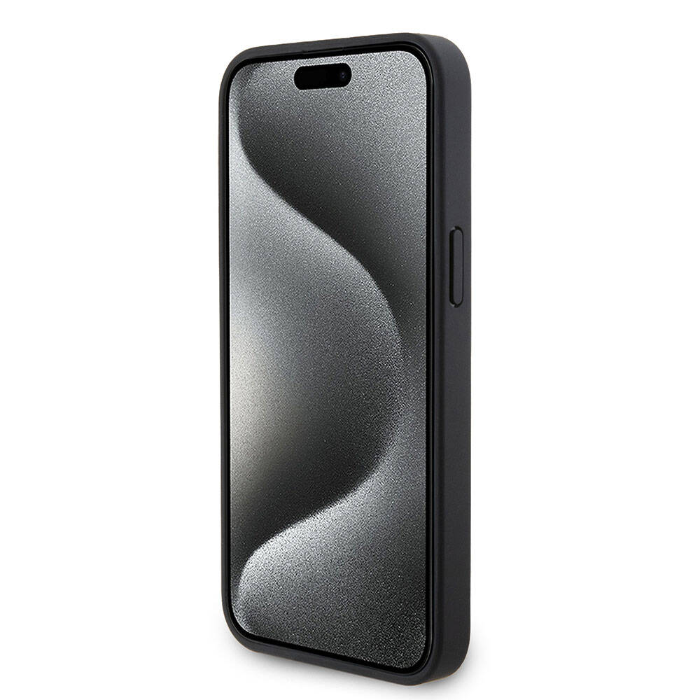 iPhone 15 Pro Max Uyumlu Kılıf Lisanslı PU Delikli Yüzey Metal Logolu Büyük SF Yazılı