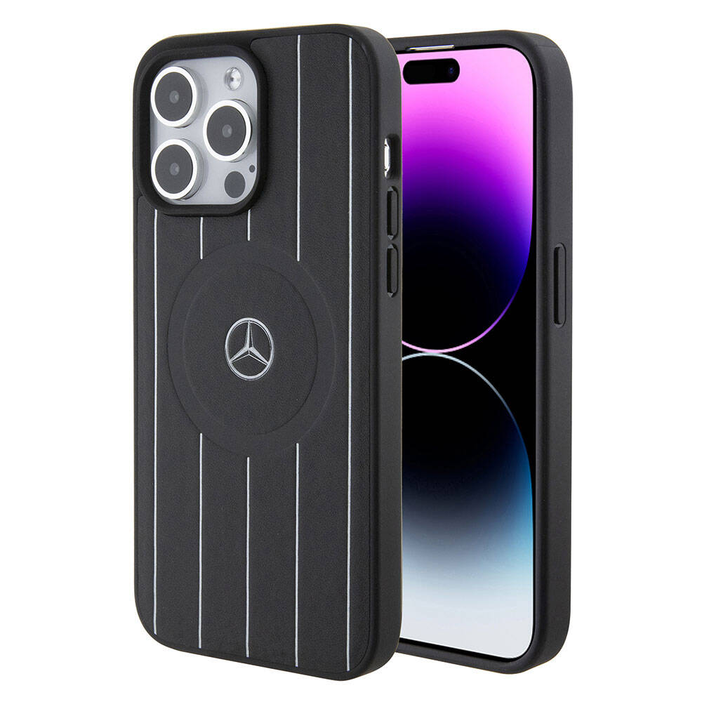 iPhone 15 Pro Max Uyumlu Kılıf Mercedes Benz Lisanslı Magsafe Kablosuz Şarj Özellikli Baskı Logolu Deri