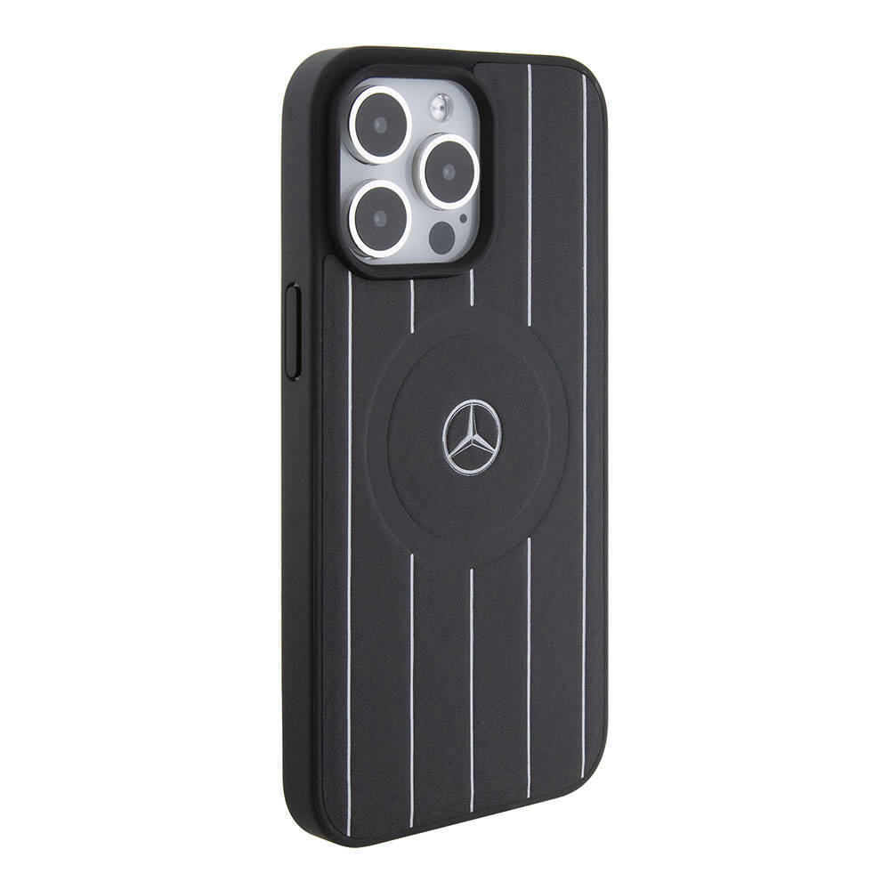 iPhone 15 Pro Max Uyumlu Kılıf Mercedes Benz Lisanslı Magsafe Kablosuz Şarj Özellikli Baskı Logolu Deri