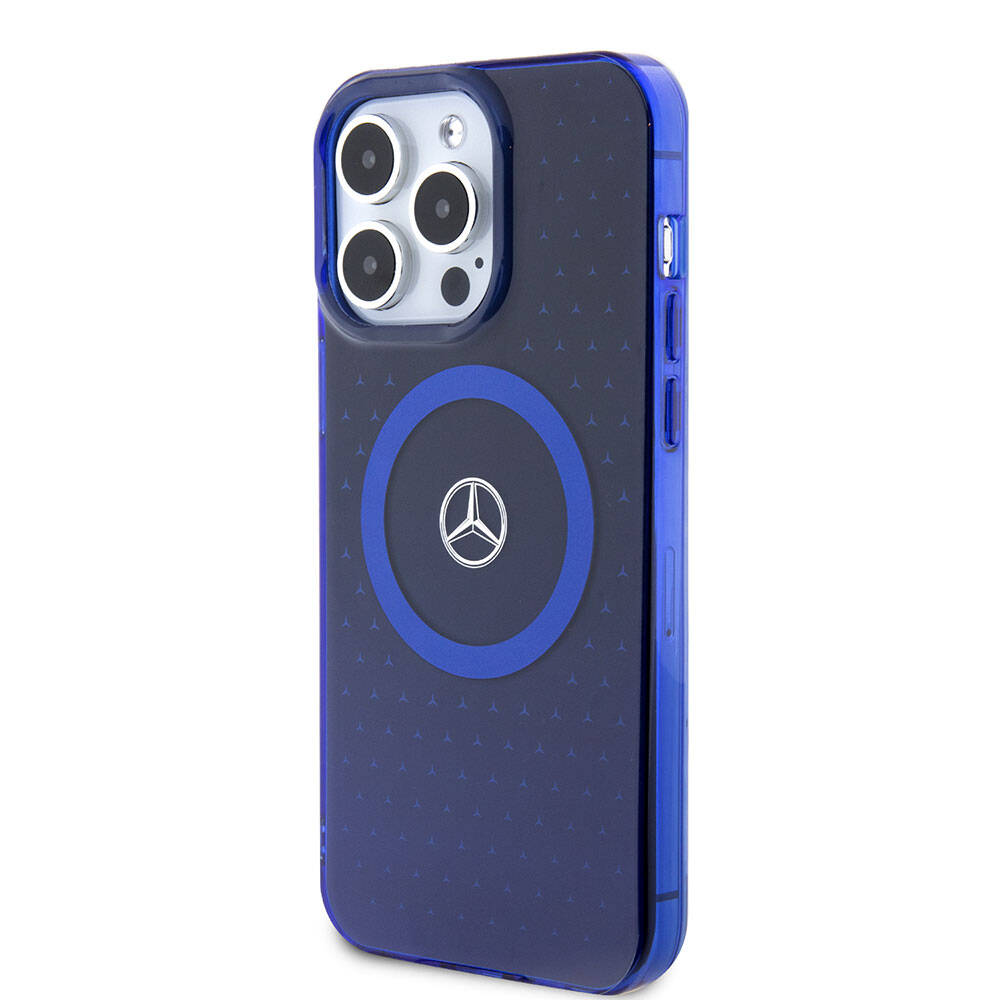 iPhone 15 Pro Max Uyumlu Kılıf Mercedes Benz Lisanslı Magsafe Kablosuz Şarj Özellikli Mavi Yıldız Desenli