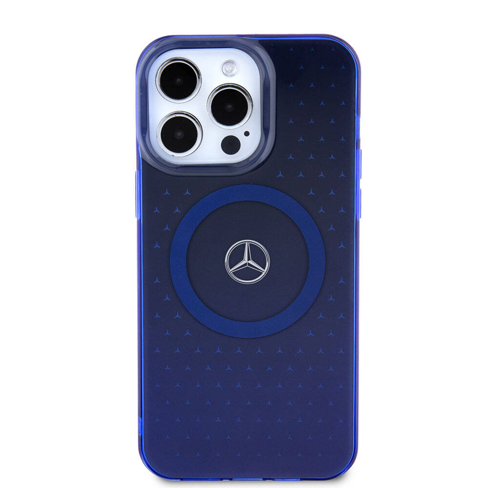 iPhone 15 Pro Max Uyumlu Kılıf Mercedes Benz Lisanslı Magsafe Kablosuz Şarj Özellikli Mavi Yıldız Desenli