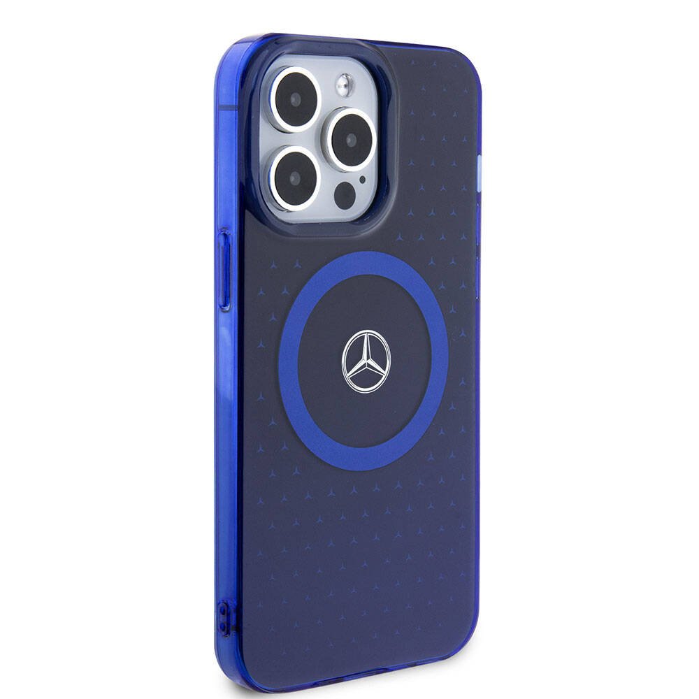 iPhone 15 Pro Max Uyumlu Kılıf Mercedes Benz Lisanslı Magsafe Kablosuz Şarj Özellikli Mavi Yıldız Desenli