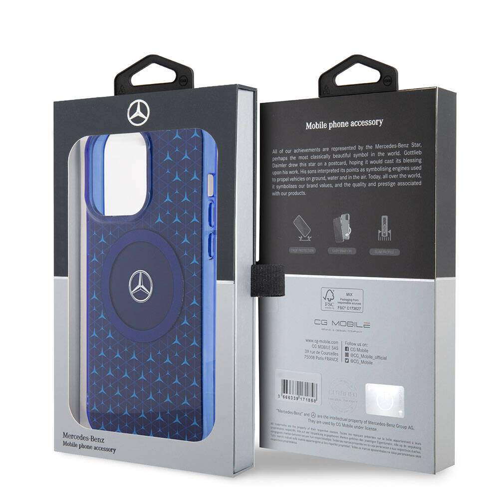 iPhone 15 Pro Max Uyumlu Kılıf Mercedes Benz Lisanslı Magsafe Kablosuz Şarj Özellikli Mini Yıldız Desenli