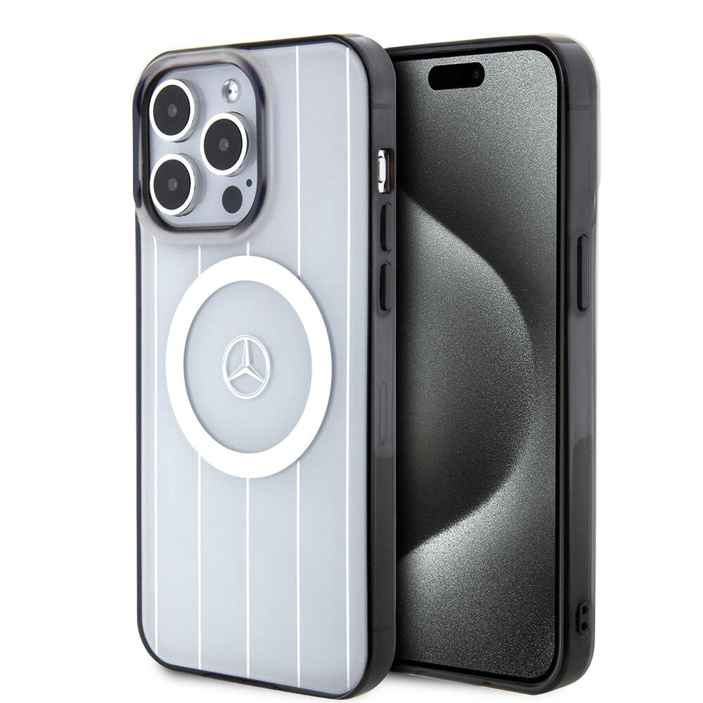 iPhone 15 Pro Max Uyumlu Kılıf Mercedes Benz Lisanslı Magsafe Kablosuz Şarj Özellikli Paralel Çizgi Desenli