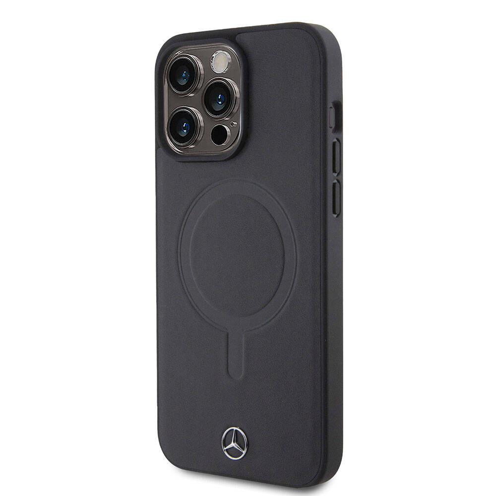iPhone 15 Pro Max Uyumlu Kılıf Mercedes Benz Lisanslı Lisans Magsafe Kablosuz Şarj Özellikli Metal Yıldız Logo Deri