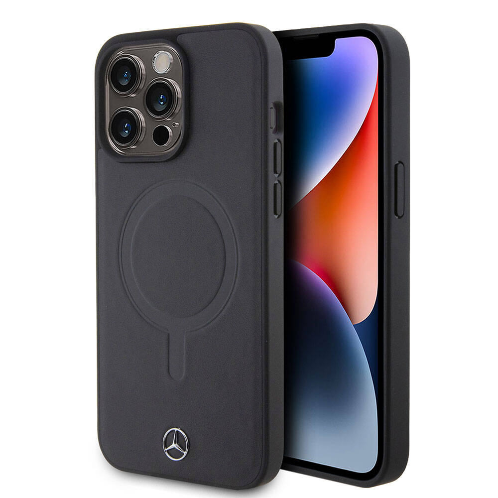 iPhone 15 Pro Max Uyumlu Kılıf Mercedes Benz Lisanslı Lisans Magsafe Kablosuz Şarj Özellikli Metal Yıldız Logo Deri