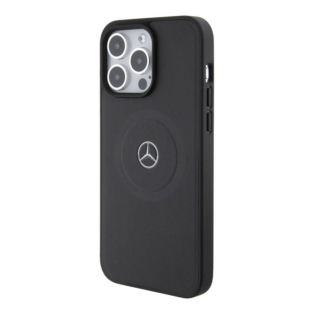 iPhone 15 Pro Max Uyumlu Kılıf Mercedes Benz Lisanslı Lisans Magsafe Kablosuz Şarj Özellikli Pike Desenli Baskı Logo Deri