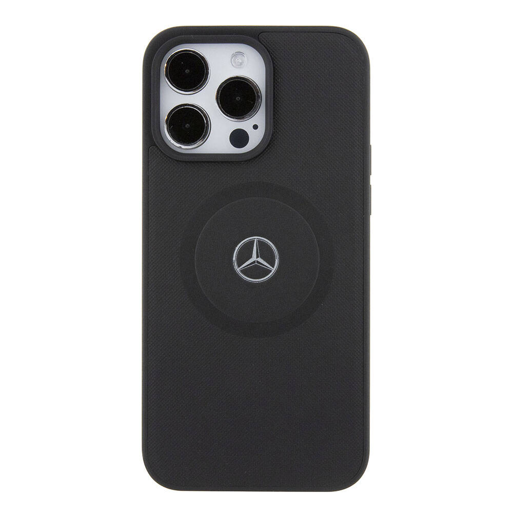 iPhone 15 Pro Max Uyumlu Kılıf Mercedes Benz Lisanslı Lisans Magsafe Kablosuz Şarj Özellikli Pike Desenli Baskı Logo Deri