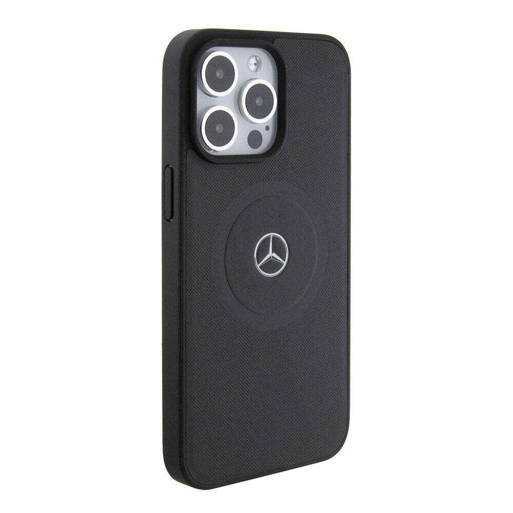 iPhone 15 Pro Max Uyumlu Kılıf Mercedes Benz Lisanslı Lisans Magsafe Kablosuz Şarj Özellikli Pike Desenli Baskı Logo Deri