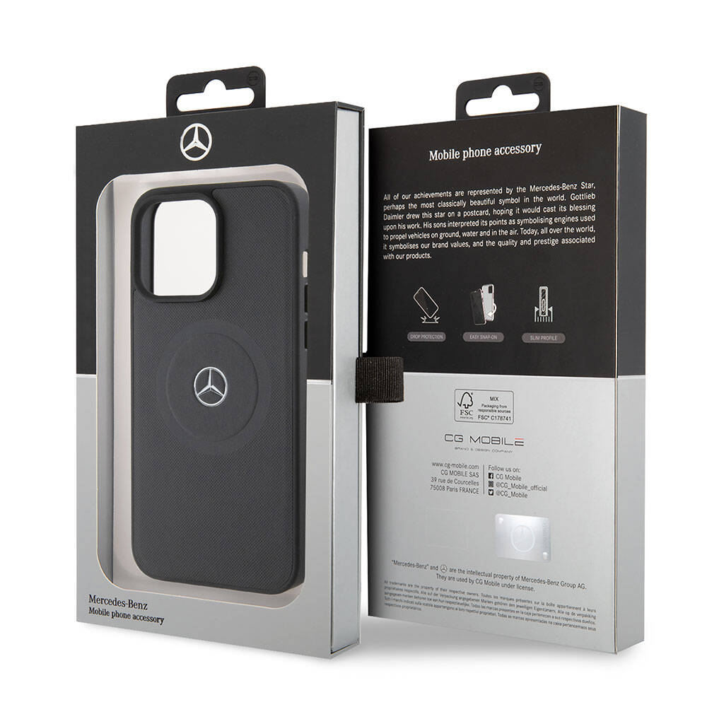 iPhone 15 Pro Max Uyumlu Kılıf Mercedes Benz Lisanslı Lisans Magsafe Kablosuz Şarj Özellikli Pike Desenli Baskı Logo Deri