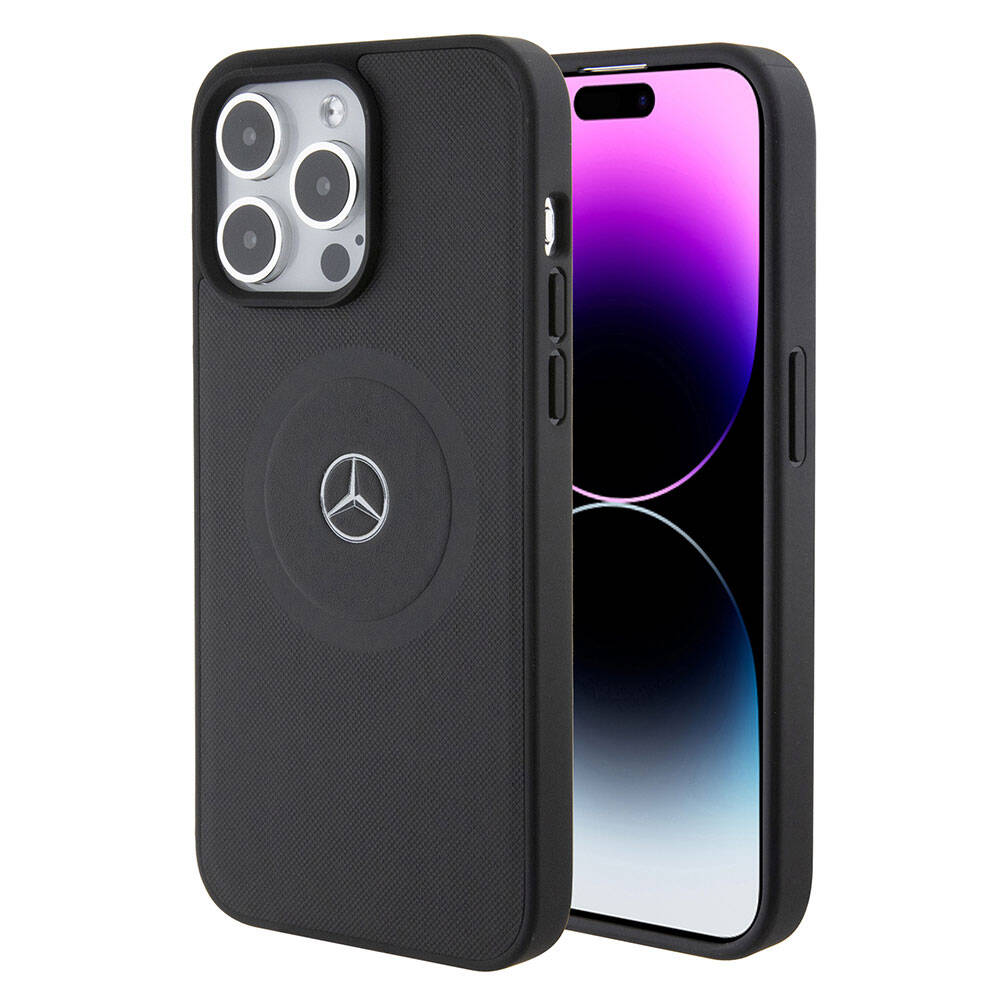 iPhone 15 Pro Max Uyumlu Kılıf Mercedes Benz Lisanslı Lisans Magsafe Kablosuz Şarj Özellikli Pike Desenli Baskı Logo Deri