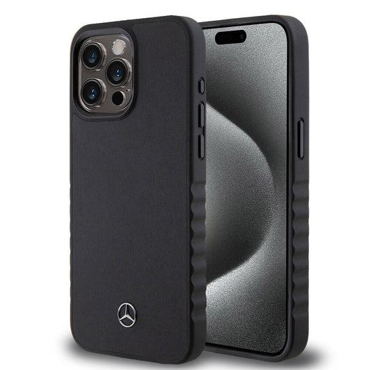 iPhone 15 Pro Max Uyumlu Kılıf Mercedes Benz Lisanslı Tırtıklı Kenar Pürüzsüz Hakiki Deri