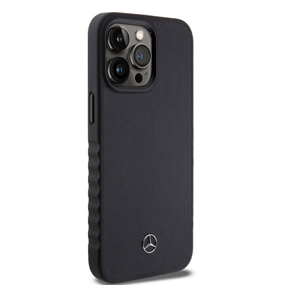 iPhone 15 Pro Max Uyumlu Kılıf Mercedes Benz Lisanslı Tırtıklı Kenar Pürüzsüz Hakiki Deri