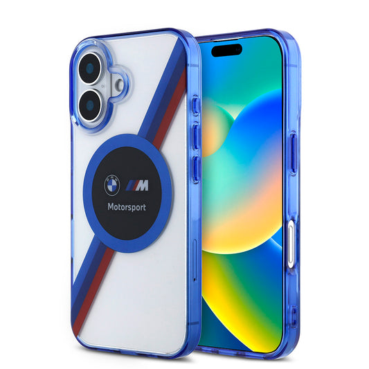 iPhone 16 Uyumlu Kılıf Bmw Lisanslı Magsafe Kablosuz Şarj Özellikli M Logolu Üç Renk Çizgili Motorsport Circle